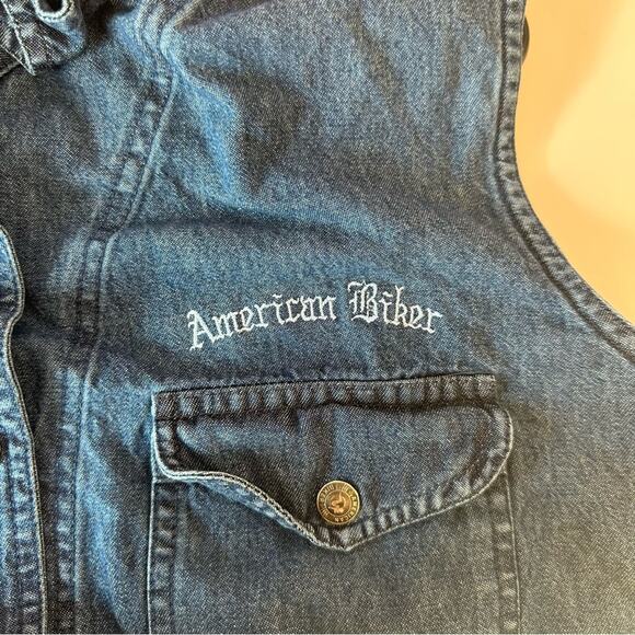91 American Biker Vintage Denim Jean Vest Size L Bikercore Riding Motorcycles - Picture 5 of 6